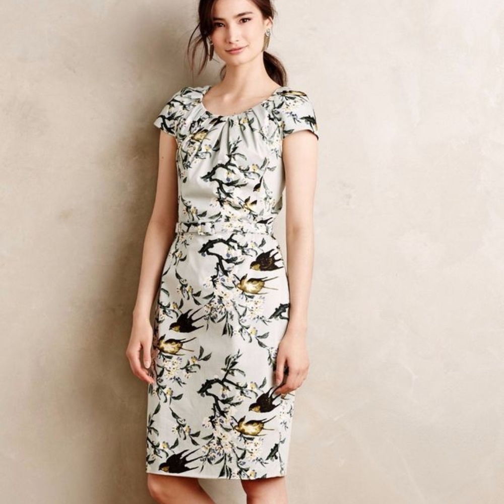 Anthropologie Peony Swallowtail Sheath Dress 0/2